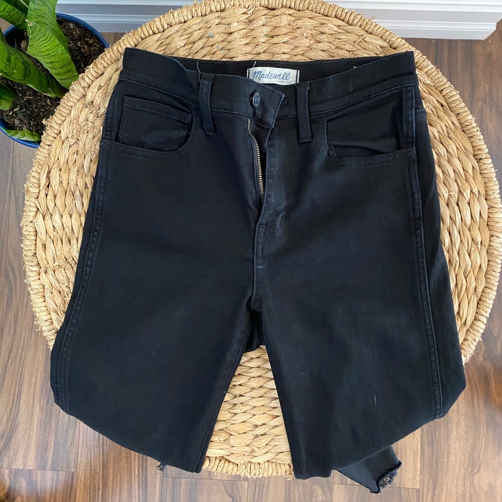 High waisted distressed black denim jeans